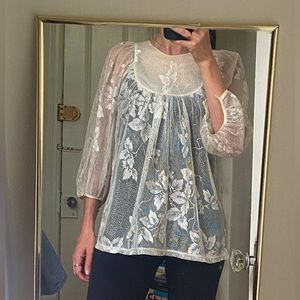Zimmermann Vintage Cream Lace Blouse With Billowing Sleeves- Size 4